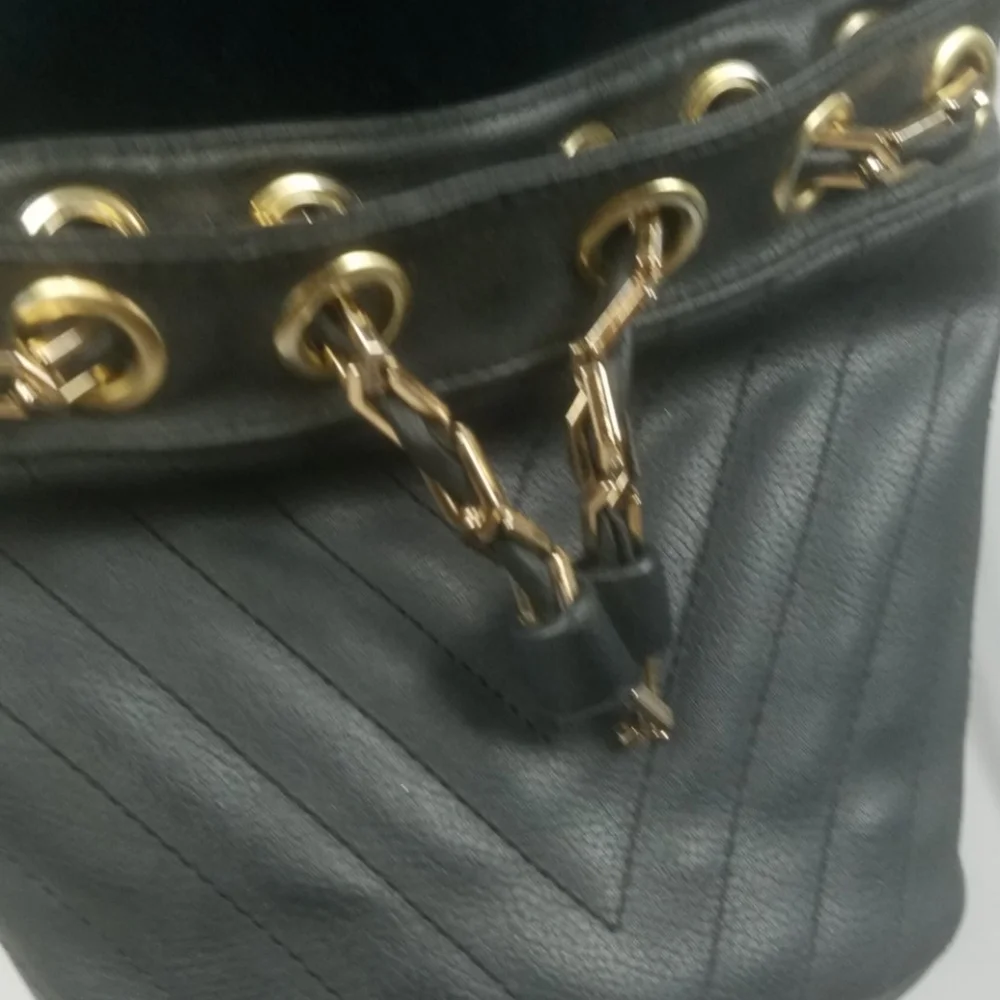 Free People black leather quilted cross body handbag‎ chain gothic steampunk